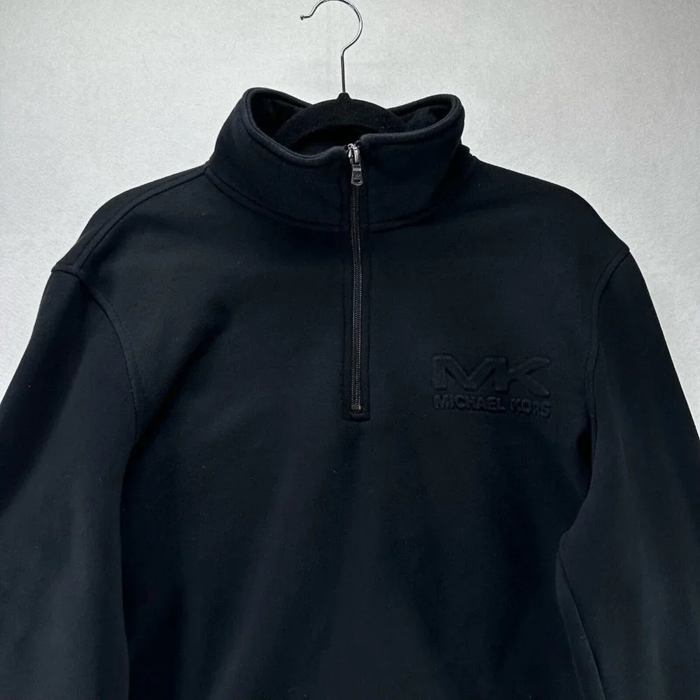Michael Kors Sweatshirt Womens Sz L Fleece Lined 1/4 Zip Pullover Black - Picture 3 of 10